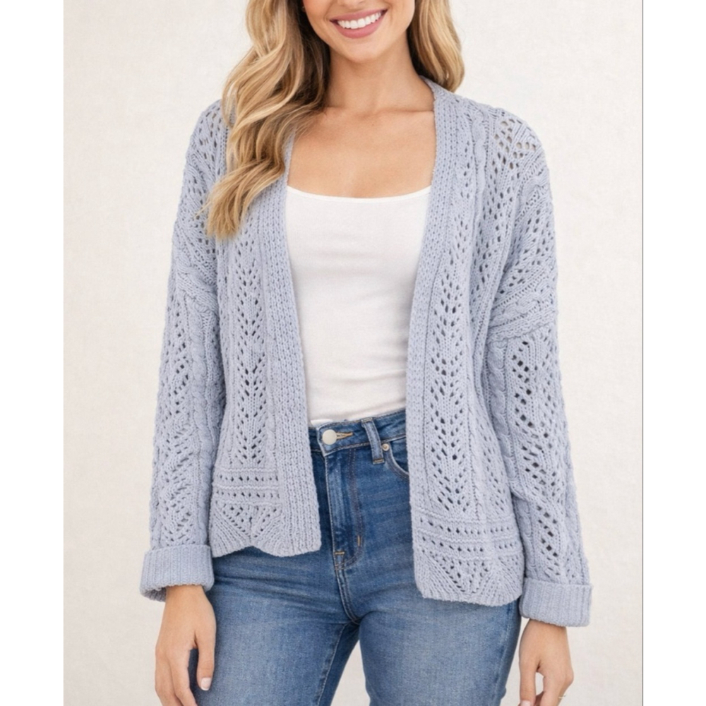 Jessica Simpson Light Blue Open Knit Cardigan Sweater S